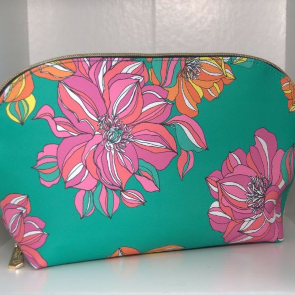 Trina Turk Floral Multi-Color Cosmetic Travel Bag (Turquoise/Hot Pink)